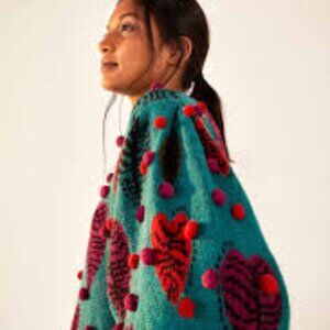 NWT Farm Rio x Anthropologie GREEN MONSTERA HEARTS SWEATER Size XL